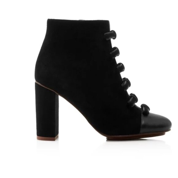 See by Chloé Women's Gisel Bow Almond Toe Suede High-Heel Booties - Picture 4 of 13